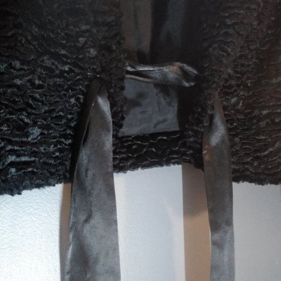 Evening Shrug/Jacket Solid Black Cropped 3/4 Sleeves, Ribbon Tie Small Petite - Picture 5 of 7